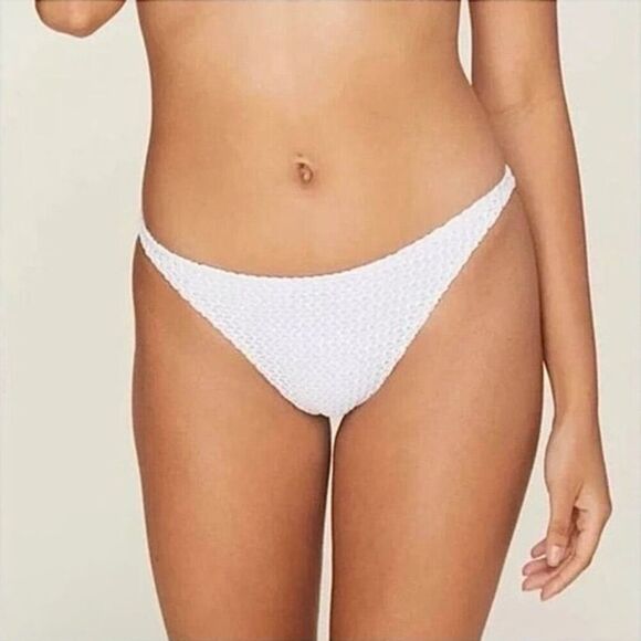 Andie Swim X Demi Moore Tropez Bikini Bottom White Crochet Textured Size L NWT - Picture 11 of 12